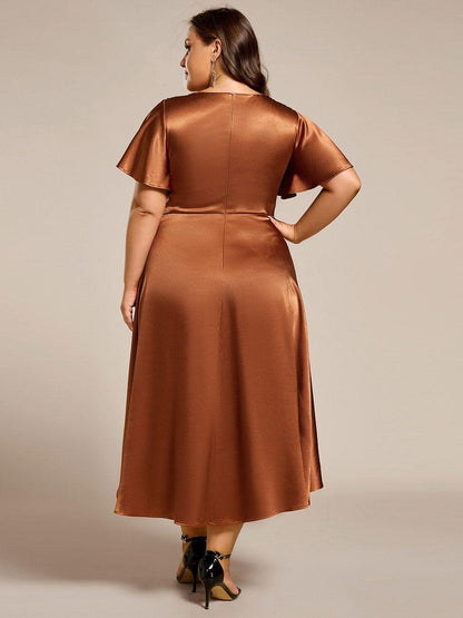 ever SCARLEN|Satin V-Neck Flutter Sleeve Midi Bridesmaid Dress with Pockets