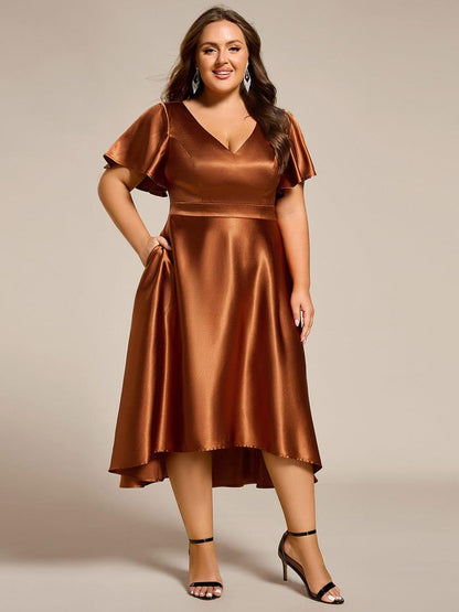 ever SCARLEN|Satin V-Neck Flutter Sleeve Midi Bridesmaid Dress with Pockets