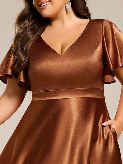 ever SCARLEN|Satin V-Neck Flutter Sleeve Midi Bridesmaid Dress with Pockets