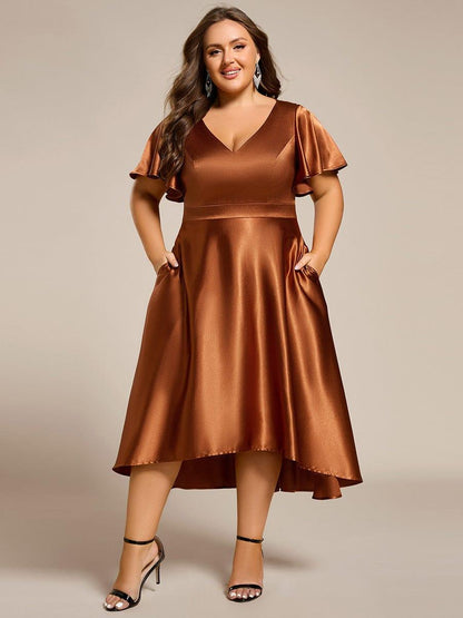 ever SCARLEN|Satin V-Neck Flutter Sleeve Midi Bridesmaid Dress with Pockets