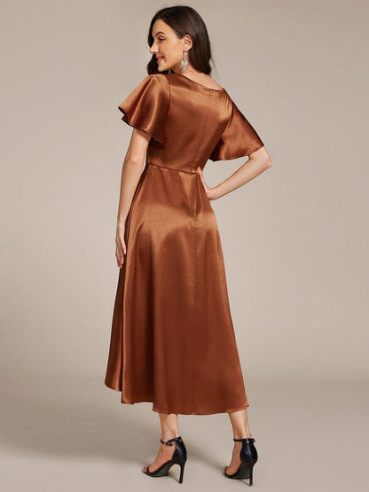 ever SCARLEN|Satin V-Neck Flutter Sleeve Midi Bridesmaid Dress with Pockets