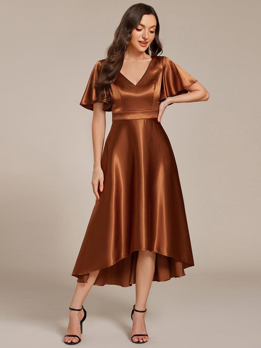 ever SCARLEN|Satin V-Neck Flutter Sleeve Midi Bridesmaid Dress with Pockets