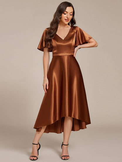 ever SCARLEN|Satin V-Neck Flutter Sleeve Midi Bridesmaid Dress with Pockets