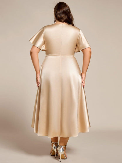 ever SCARLEN|V-neck High-Low Satin Wedding Guest Dress with Pockets