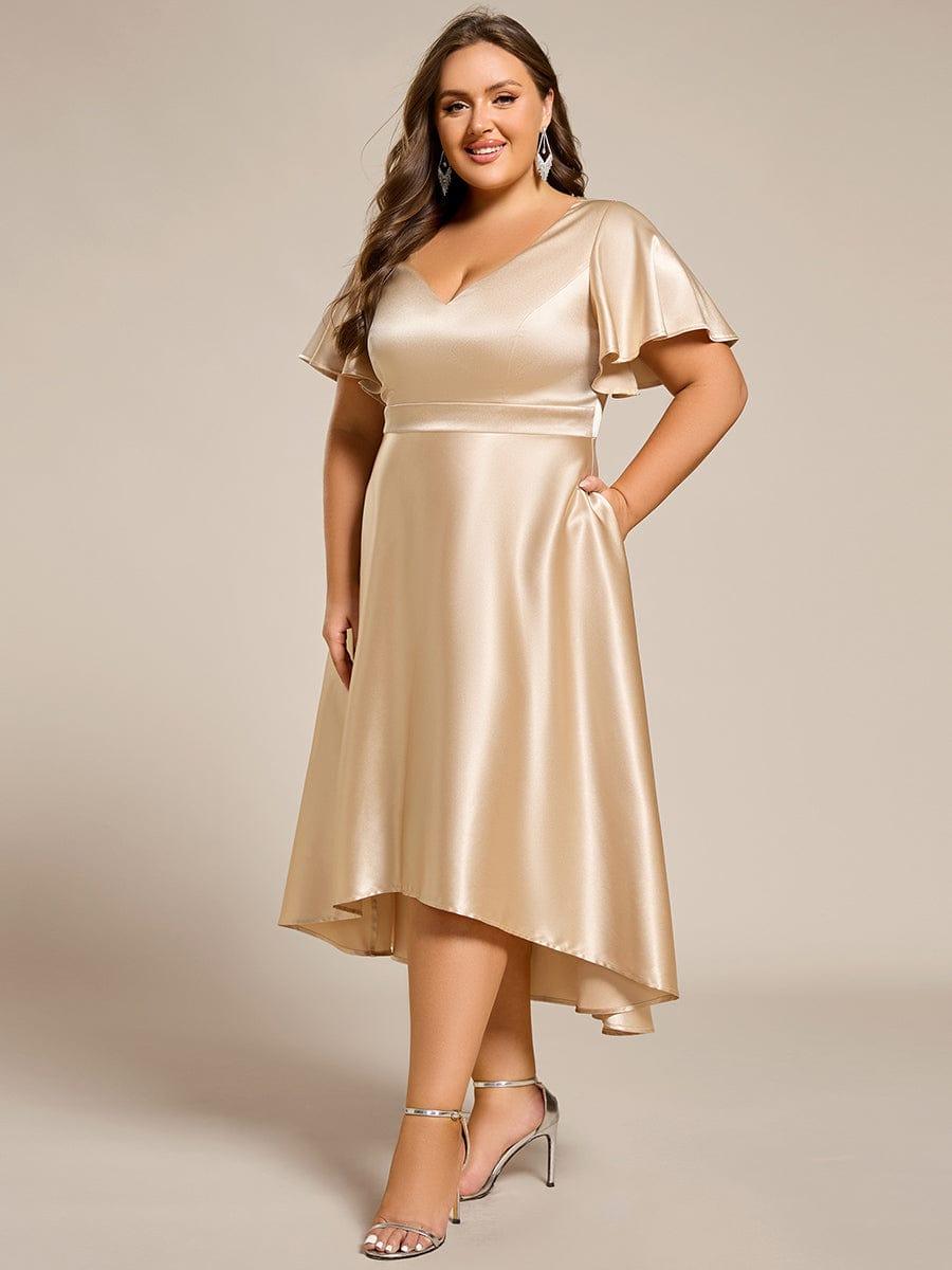ever SCARLEN|Satin V-Neck Flutter Sleeve Midi Bridesmaid Dress with Pockets