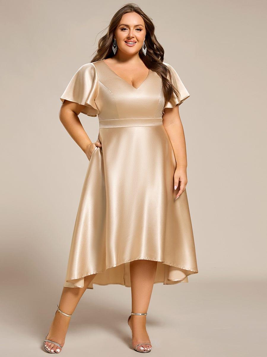 ever SCARLEN|Satin V-Neck Flutter Sleeve Midi Bridesmaid Dress with Pockets