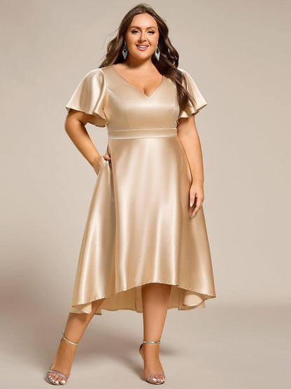 ever SCARLEN|Satin V-Neck Flutter Sleeve Midi Bridesmaid Dress with Pockets