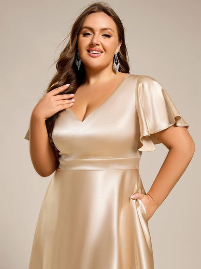 ever SCARLEN|Satin V-Neck Flutter Sleeve Midi Bridesmaid Dress with Pockets