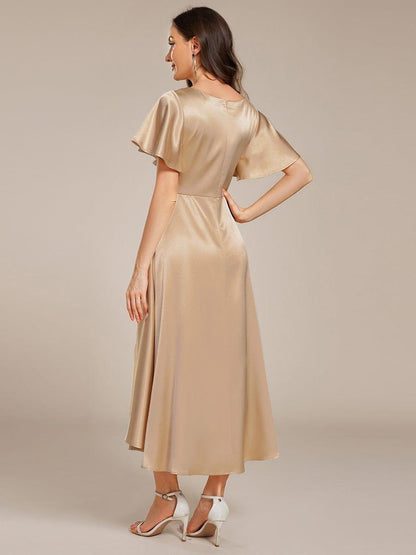 ever SCARLEN|Satin V-Neck Flutter Sleeve Midi Bridesmaid Dress with Pockets
