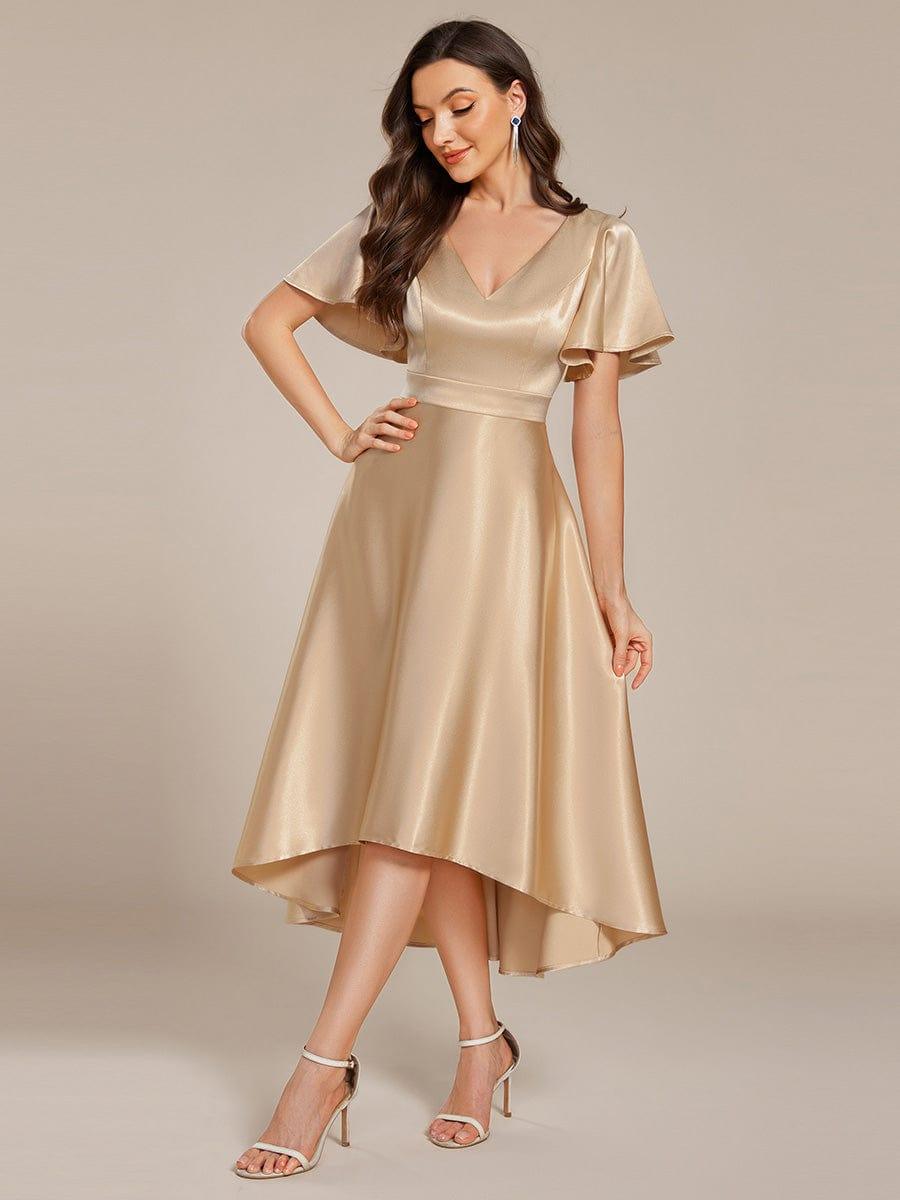 ever SCARLEN|Satin V-Neck Flutter Sleeve Midi Bridesmaid Dress with Pockets