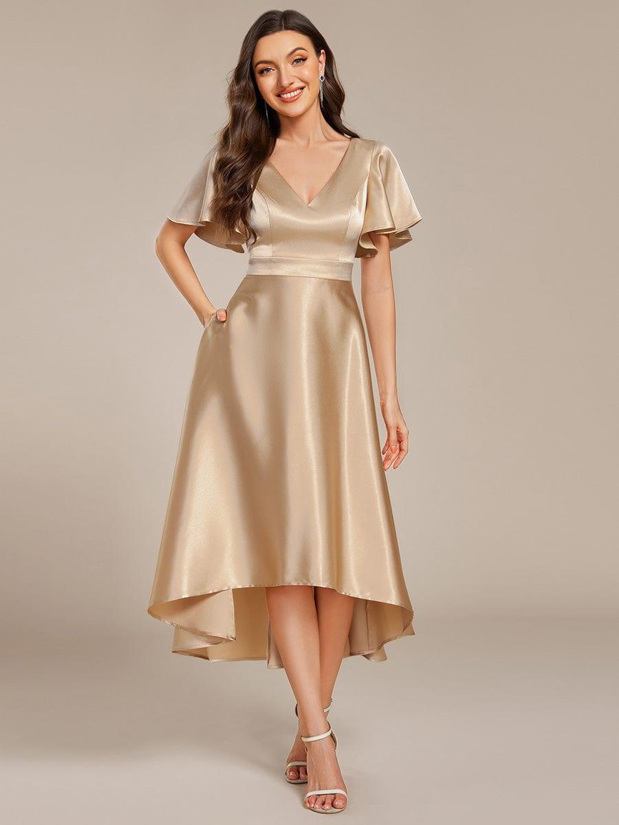 ever SCARLEN|Satin V-Neck Flutter Sleeve Midi Bridesmaid Dress with Pockets