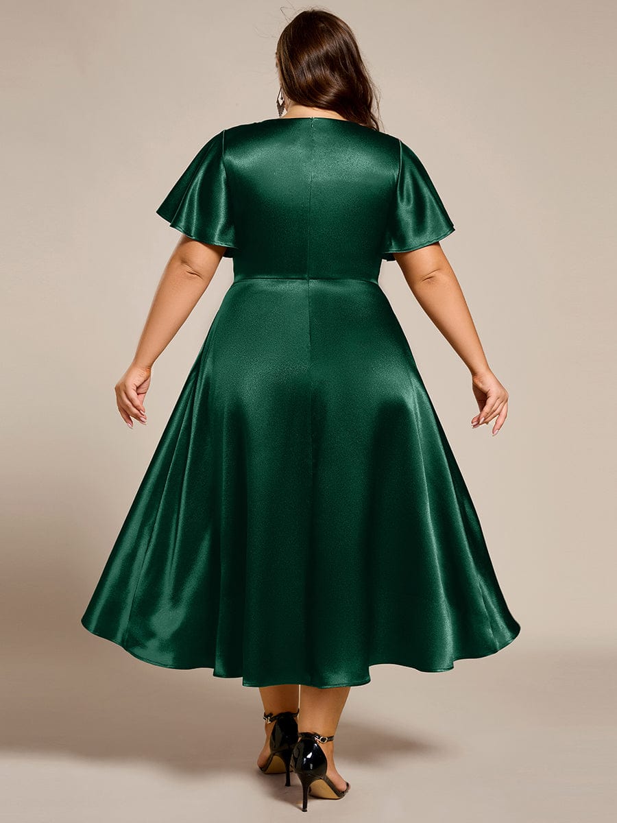 ever SCARLEN|Satin V-Neck Flutter Sleeve Midi Bridesmaid Dress with Pockets