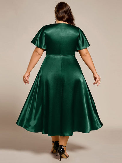 ever SCARLEN|Satin V-Neck Flutter Sleeve Midi Bridesmaid Dress with Pockets