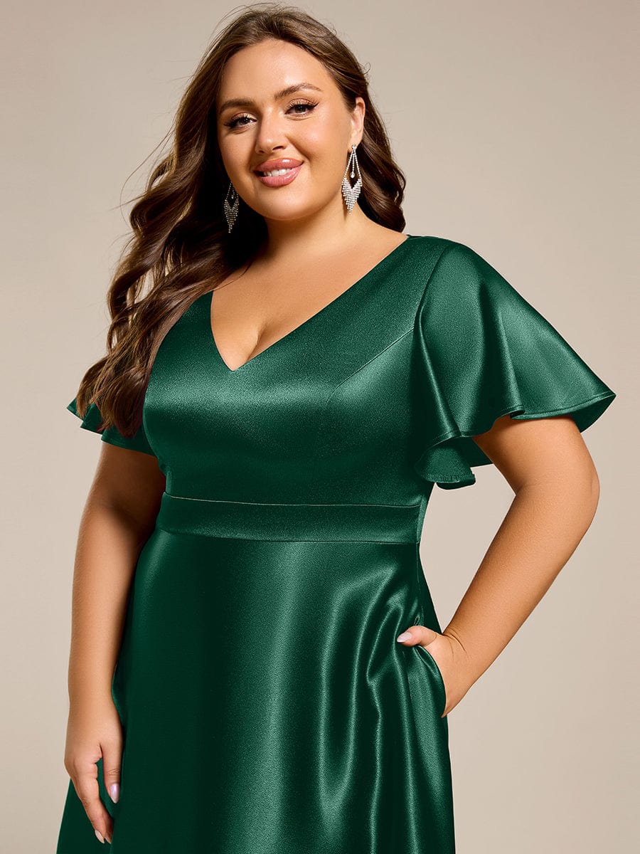 ever SCARLEN|Satin V-Neck Flutter Sleeve Midi Bridesmaid Dress with Pockets