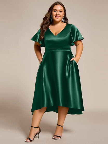 ever SCARLEN|Satin V-Neck Flutter Sleeve Midi Bridesmaid Dress with Pockets