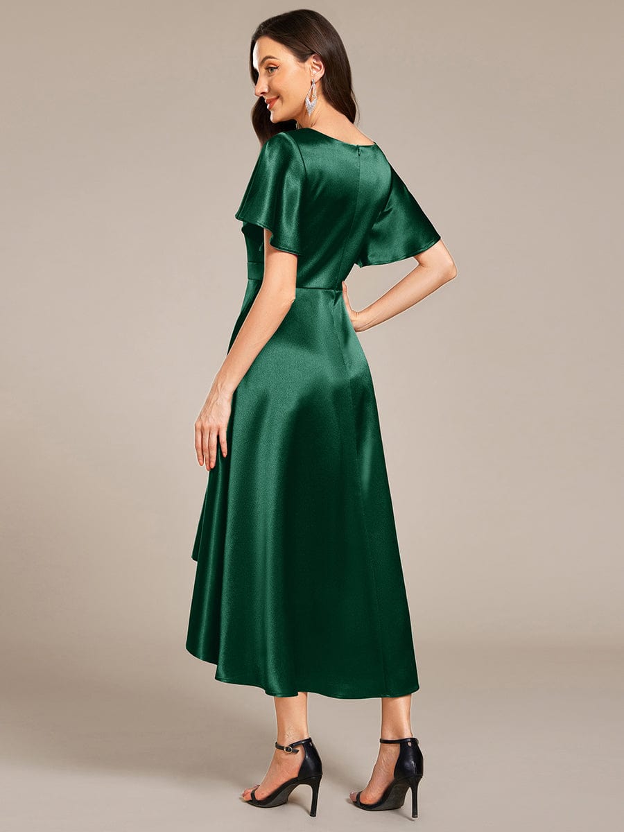 ever SCARLEN|Satin V-Neck Flutter Sleeve Midi Bridesmaid Dress with Pockets