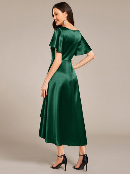 ever SCARLEN|Satin V-Neck Flutter Sleeve Midi Bridesmaid Dress with Pockets