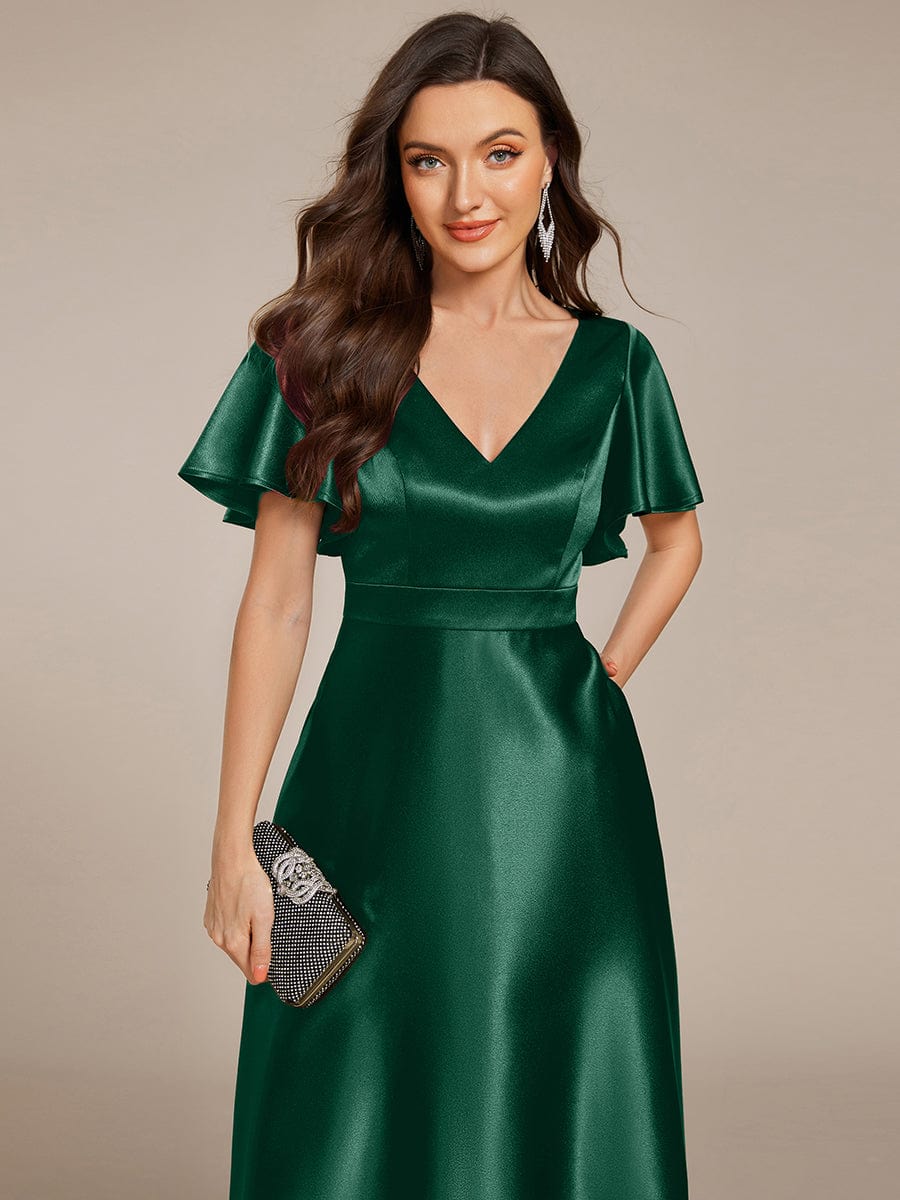 ever SCARLEN|Satin V-Neck Flutter Sleeve Midi Bridesmaid Dress with Pockets