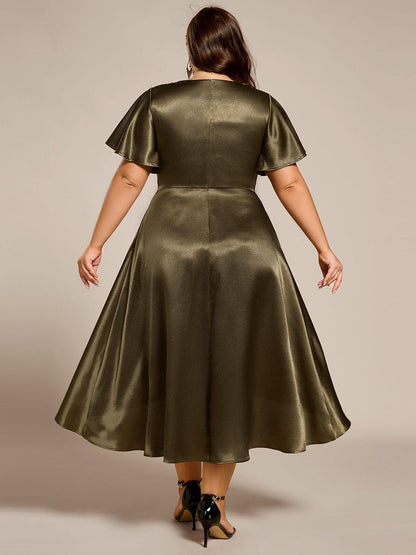ever SCARLEN|Satin V-Neck Flutter Sleeve Midi Bridesmaid Dress with Pockets