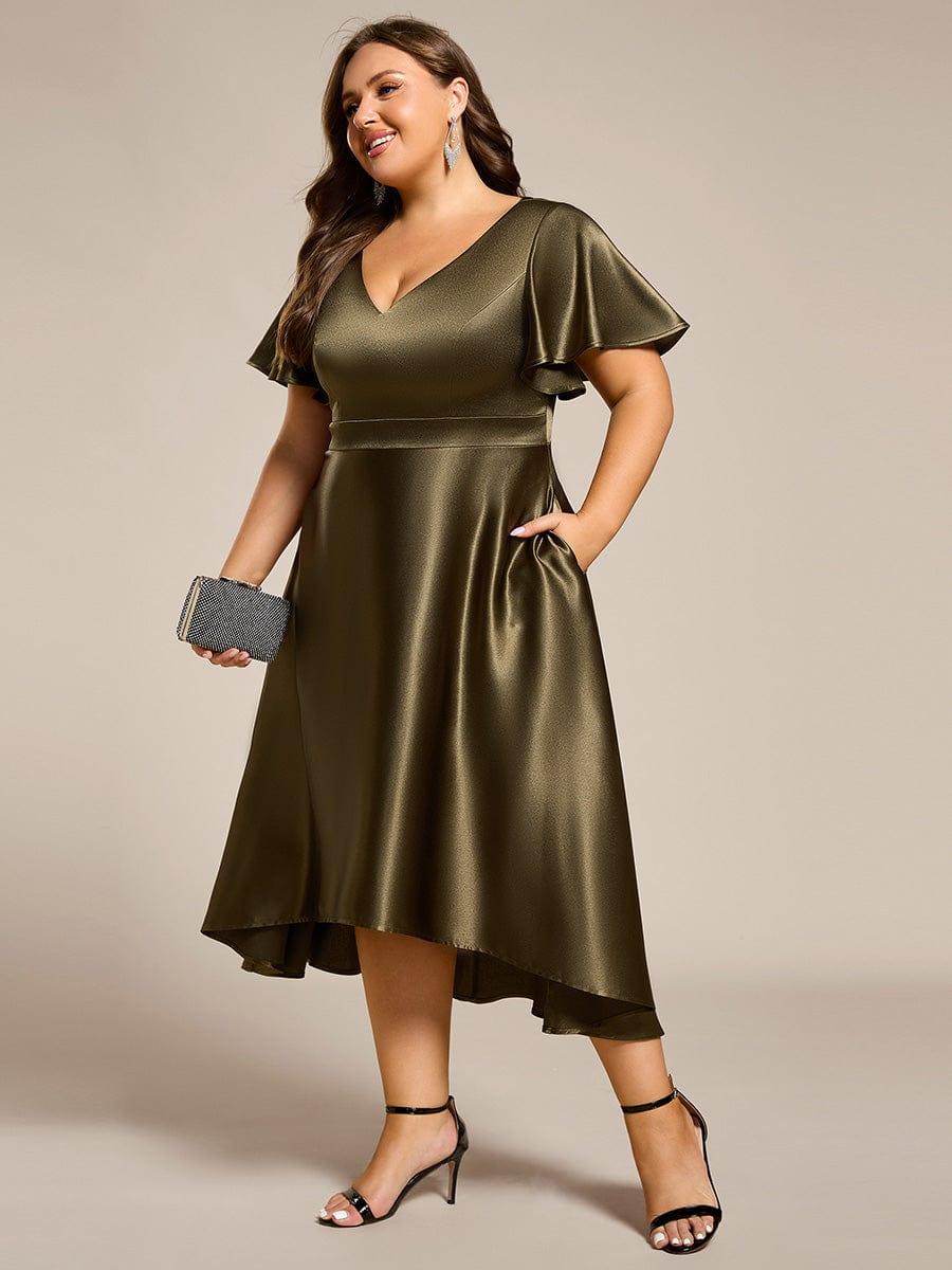 ever SCARLEN|Satin V-Neck Flutter Sleeve Midi Bridesmaid Dress with Pockets