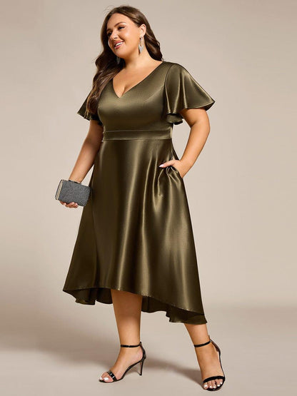 ever SCARLEN|Satin V-Neck Flutter Sleeve Midi Bridesmaid Dress with Pockets