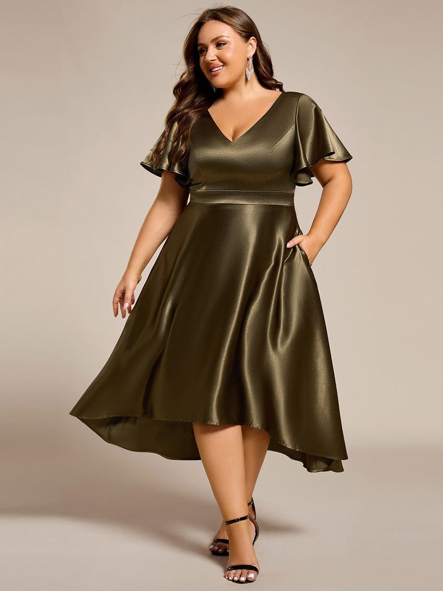 ever SCARLEN|Satin V-Neck Flutter Sleeve Midi Bridesmaid Dress with Pockets