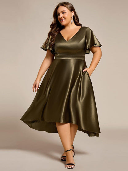pretty SCARLEN|Plus Size Satin Midi Wedding Guest Dress with Pockets