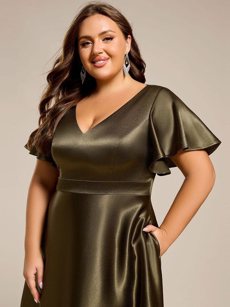 ever SCARLEN|Satin V-Neck Flutter Sleeve Midi Bridesmaid Dress with Pockets