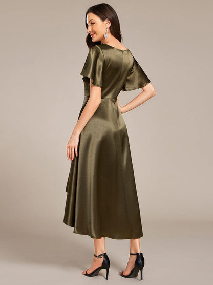 ever SCARLEN|Satin V-Neck Flutter Sleeve Midi Bridesmaid Dress with Pockets