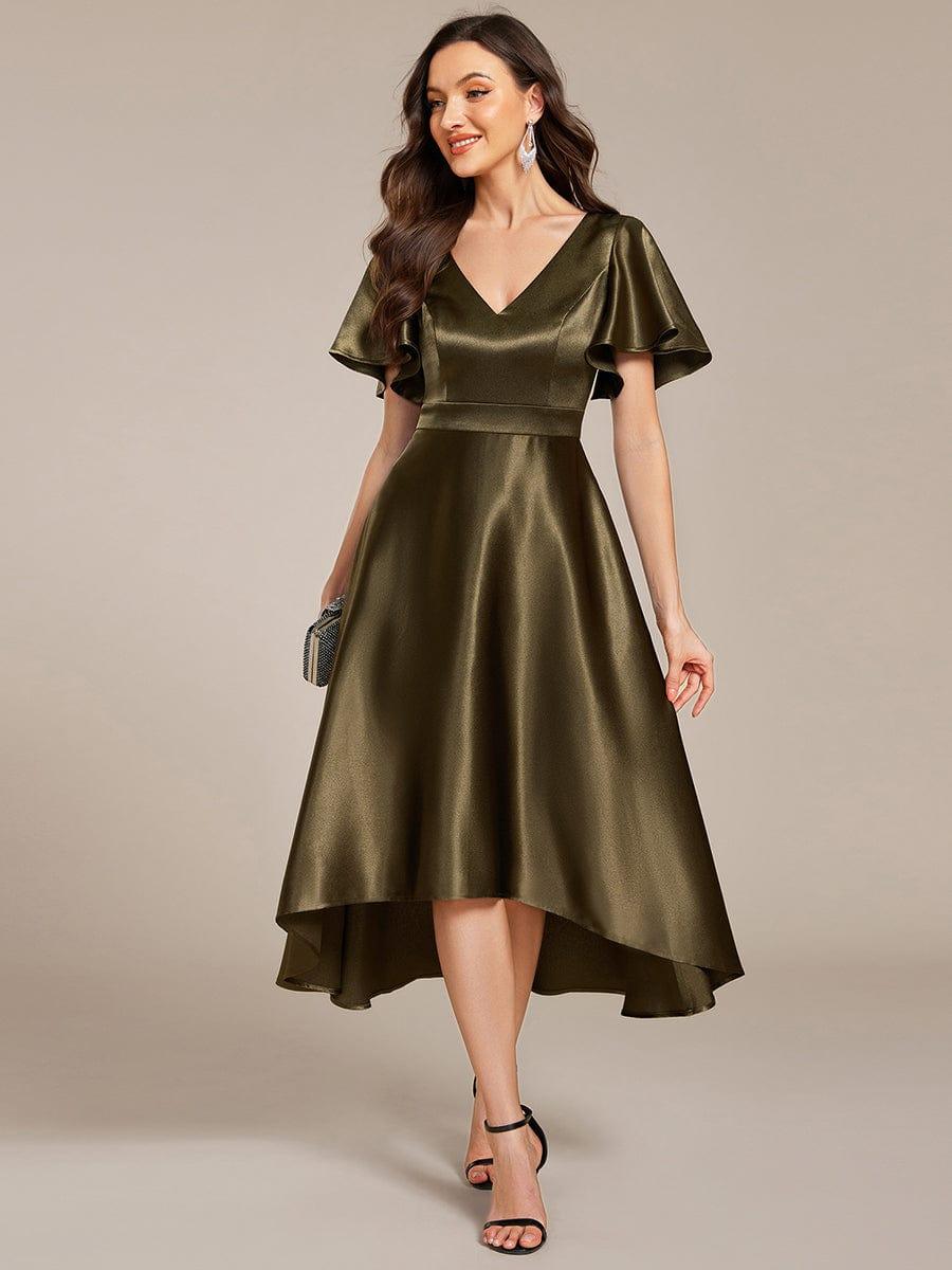 ever SCARLEN|Satin V-Neck Flutter Sleeve Midi Bridesmaid Dress with Pockets