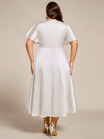 ever SCARLEN|Satin V-Neck Flutter Sleeve Midi Bridesmaid Dress with Pockets