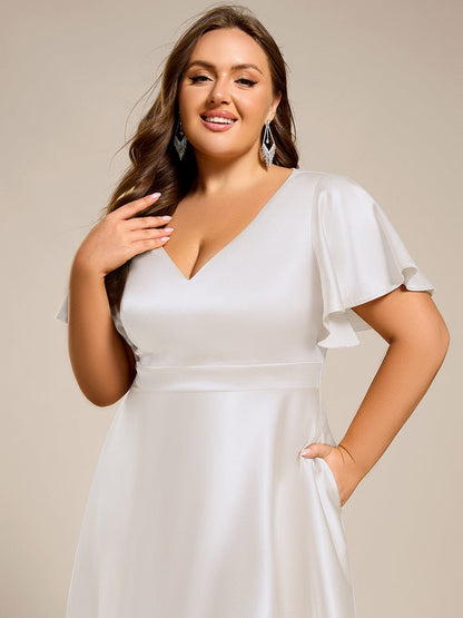 pretty SCARLEN|Plus Size Satin Midi Wedding Guest Dress with Pockets