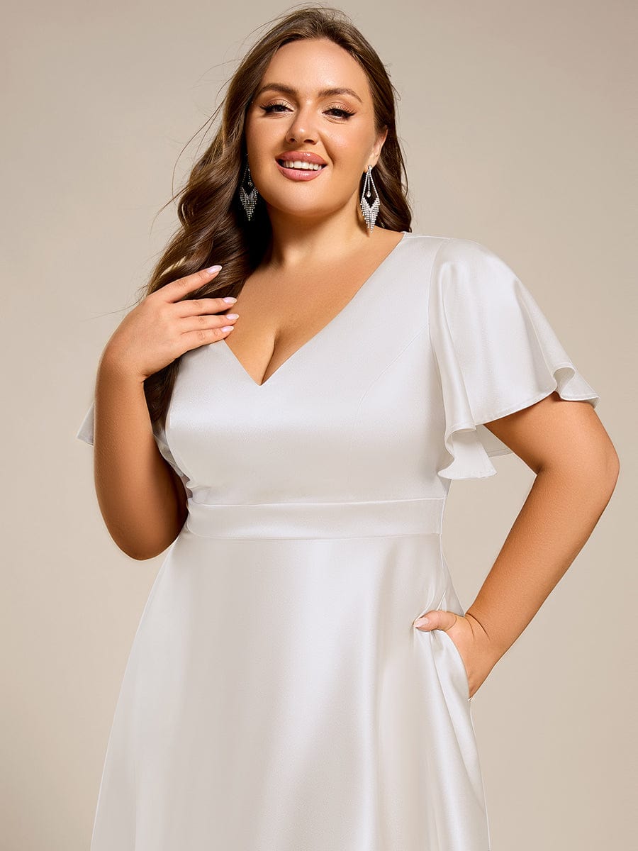 ever SCARLEN|Satin V-Neck Flutter Sleeve Midi Bridesmaid Dress with Pockets