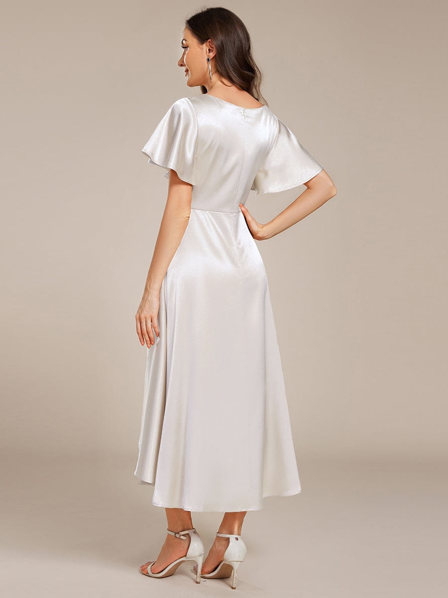 ever SCARLEN|Satin V-Neck Flutter Sleeve Midi Bridesmaid Dress with Pockets