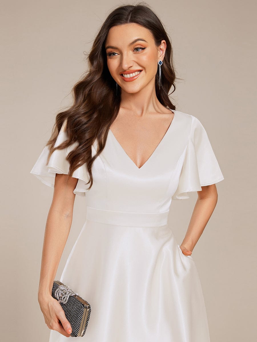 ever SCARLEN|Satin V-Neck Flutter Sleeve Midi Bridesmaid Dress with Pockets