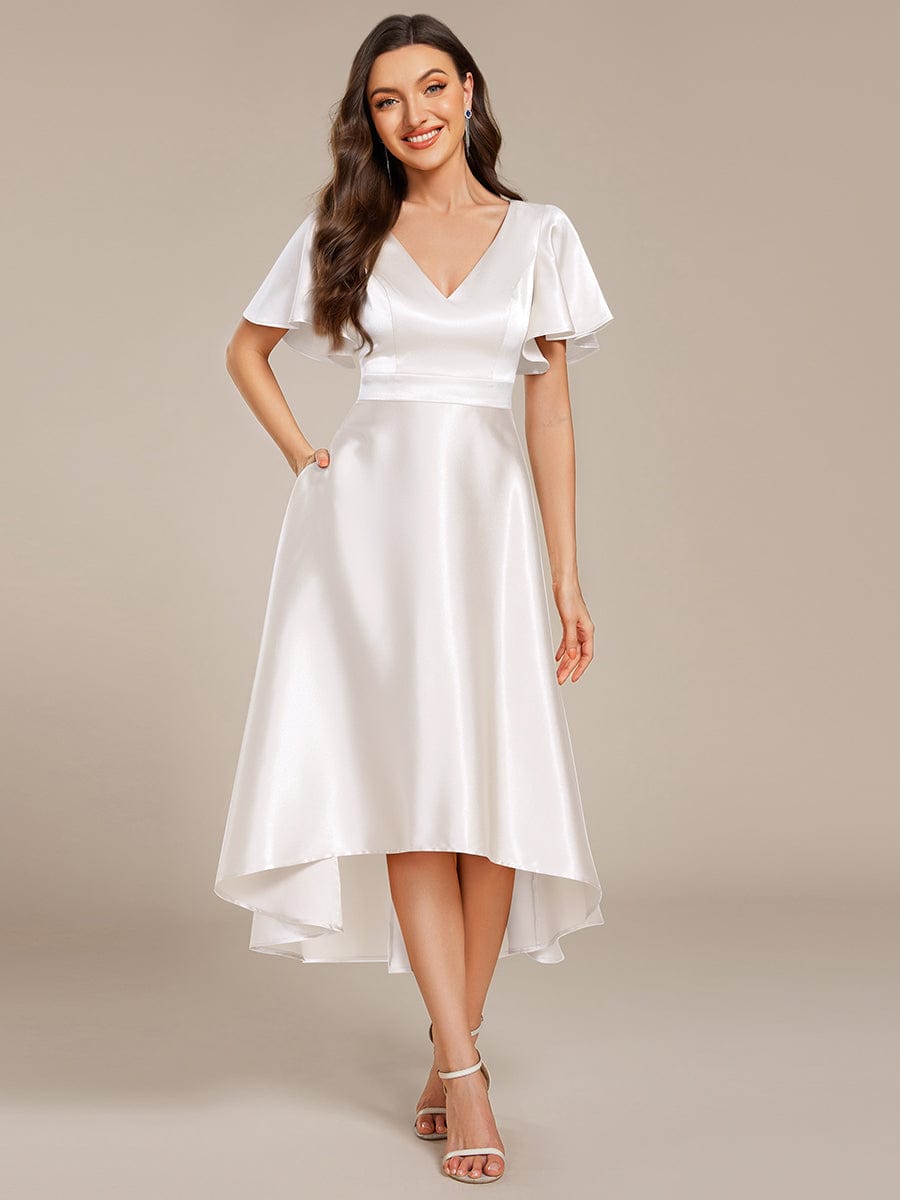 ever SCARLEN|Satin V-Neck Flutter Sleeve Midi Bridesmaid Dress with Pockets