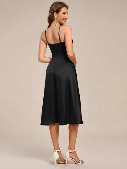 ever SHILOH|Spaghetti Strap Pleated A-Line Midi Satin Wedding Guest Dress