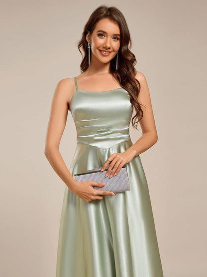 ever SHILOH|Spaghetti Strap Pleated A-Line Midi Satin Wedding Guest Dress