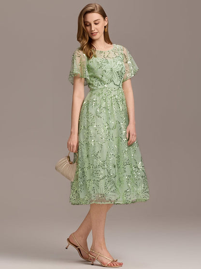 ever ADEL|Sheer Ruffle Sequin Wedding Guest Dress