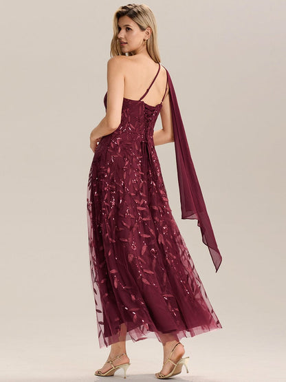 Flowing Ribbons Sequin Sleeveless Wedding Guest Dress