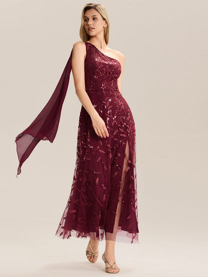Flowing Ribbons Sequin Sleeveless Wedding Guest Dress