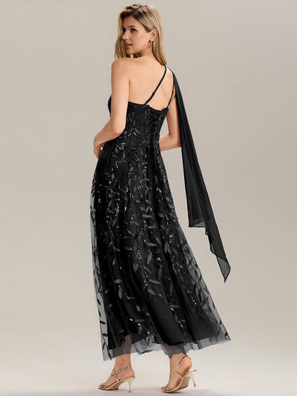 Flowing Ribbons Sequin Sleeveless Wedding Guest Dress