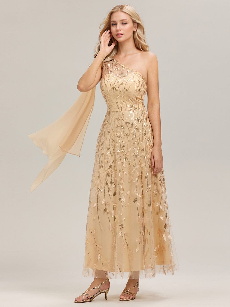 Flowing Ribbons Sequin Sleeveless Wedding Guest Dress