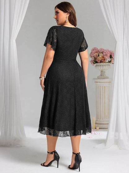 ever PALOMA|Ruffled Sleeves Lace A-Line Formal Evening Dress