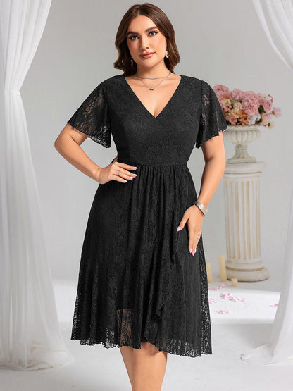 ever PALOMA|Ruffled Sleeves Lace A-Line Formal Evening Dress