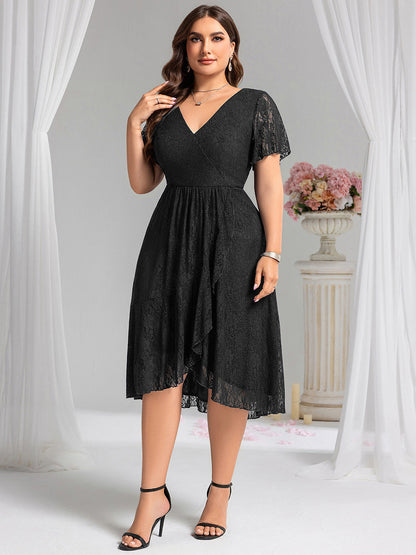ever PALOMA|Ruffled Sleeves Lace A-Line Formal Evening Dress
