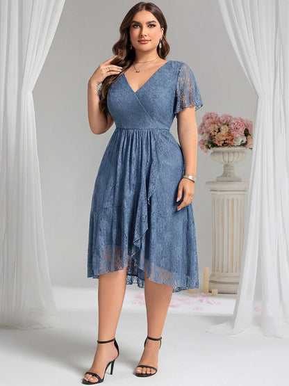 pretty PALOMA|Plus Size Ruffled Sleeves Lace A-Line Formal Evening Dress