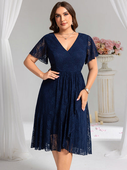ever PALOMA|Ruffled Sleeves Lace A-Line Formal Evening Dress