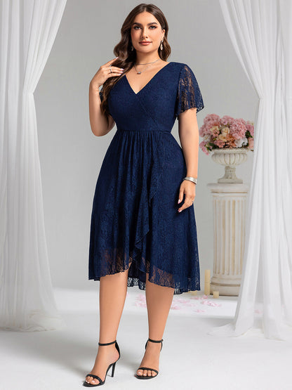 pretty PALOMA|Plus Size Ruffled Sleeves Lace A-Line Formal Evening Dress