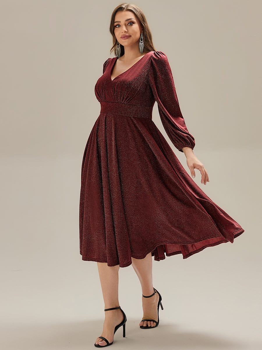 pretty GREER|Plus Size With Pocket Glitter Midi Wedding Guest Dress